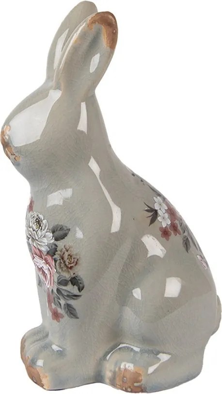 Zelená keramická dekorácia králik s kvetmi Floria M - 13*10*21 cm