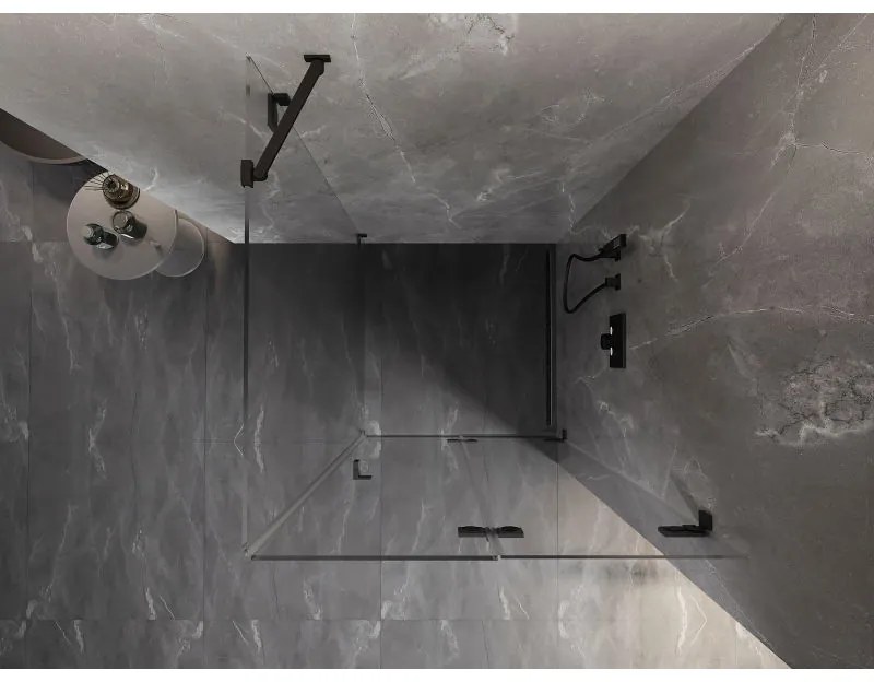 Mexen Lunar-F, 1-krídlový sprchový kút so skladacími dverami, pravý, 100 x 100 cm, 8mm číre sklo, čierny profil, 836-100-100-70-00-P