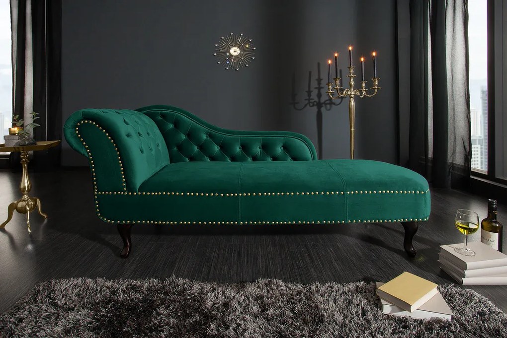 Leňoška CHESTERFIELD, zamatovo smaragdovo zelená