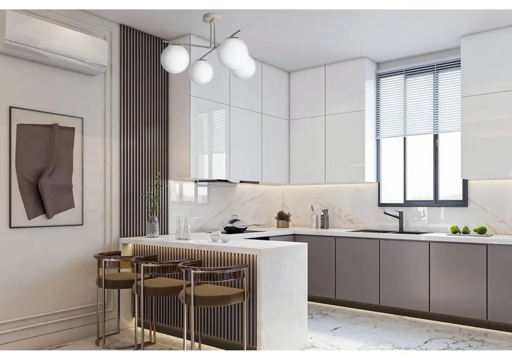 Stropné svietidlo Florence, 4x biele sklenené tienidlo, be/g