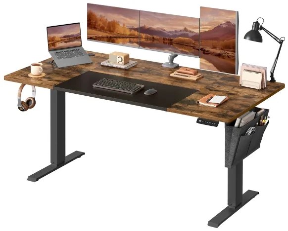 Výškovo nastaviteľný písací stôl SOLEA-X hnedá/čierna