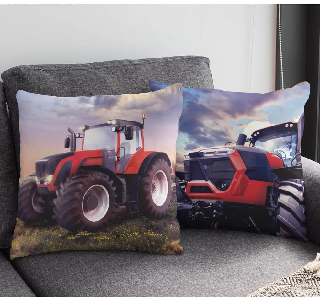 DETSKÁ DEKORAČNÁ OBLIEČKA NA VANKÚŠ TRACTOR 40X40 CM VZOROVANÁ