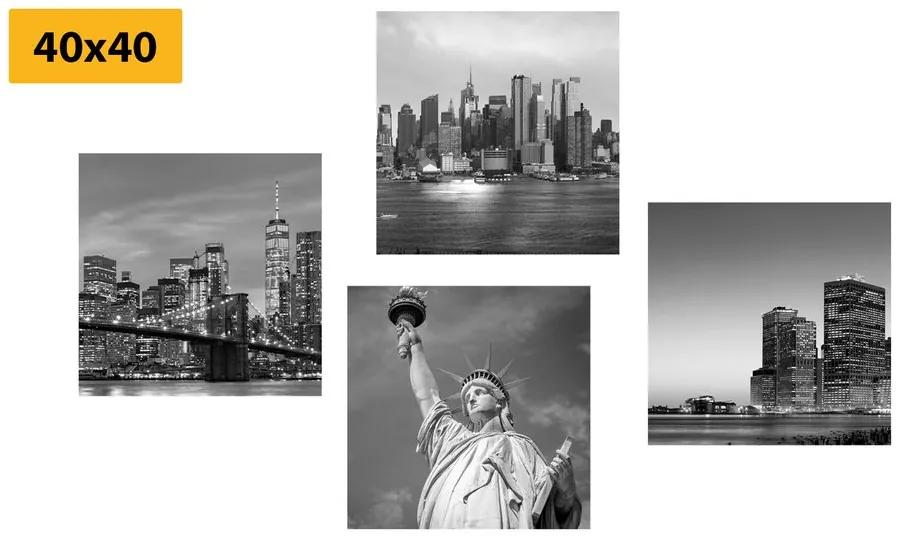 Set obrazov nádherný New York v čiernobielom prevedení