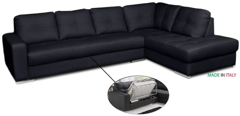 Kožená sedacia súprava s rozkladom na každodenné spanie ALEXIE – rohová, pravá, tm. modrá (navy 325)