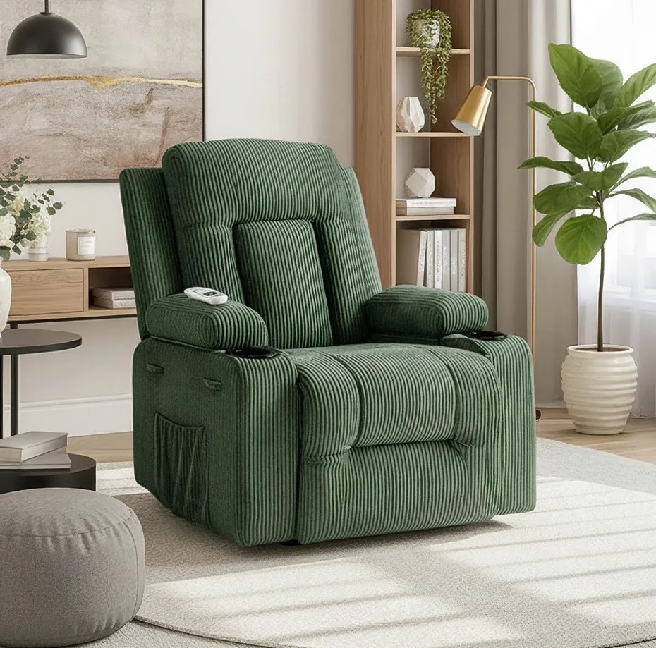 Masážne kreslo BOX Green Corduroy
