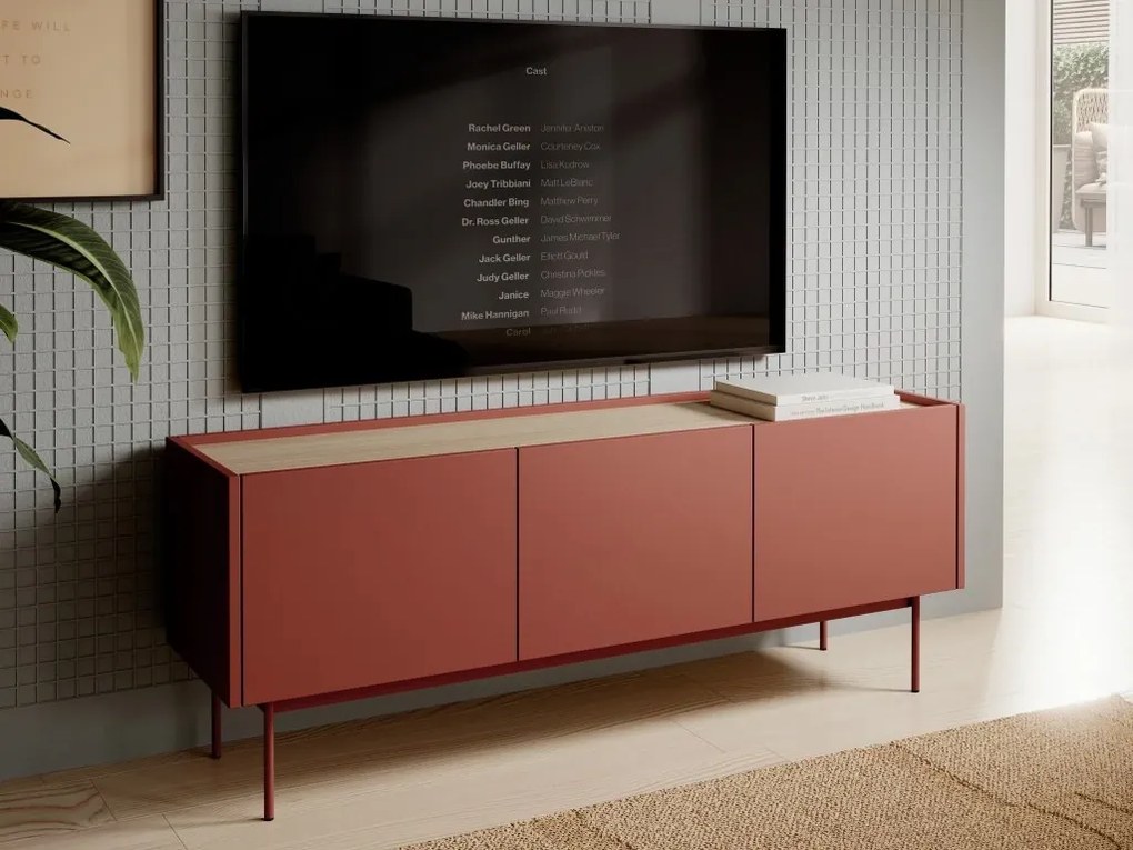 TV stolík Color 144 červený/dub linea