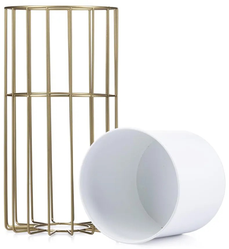 KOVOVÝ KVETINÁČ SO STOJANOM GLAM 42X20 CM BIELA/ZLATÁ