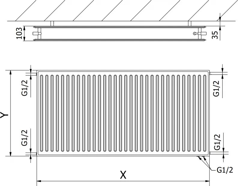 Mexen CVH20 Hygienický panelový radiátor 900 x 2800 mm, spodné pripojenie, 4313 W, biela, W620H-090-280-00