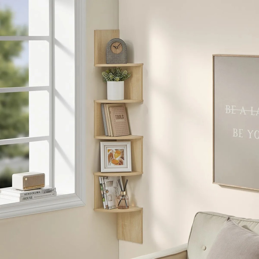 Nástenná rohová polica ESTANTE, 5 políc v dekore dub artisan, 126x20cm