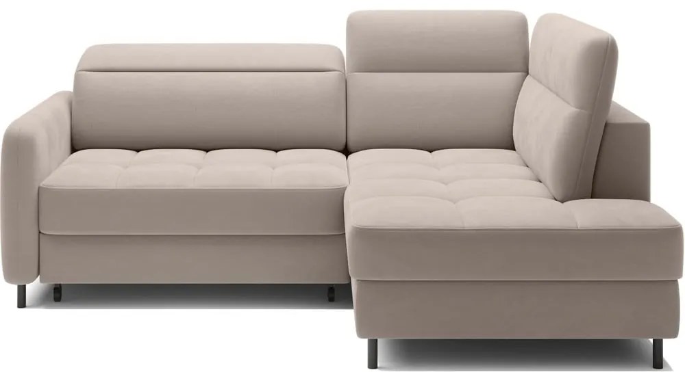 Svetlohnedá zamatová rozkladacia/s úložným priestorom rohová pohovka (pravý roh/do L) Barea – ELTAP