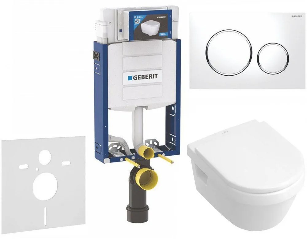 GEBERIT Kombifix súprava 5v1 - inštalačný modul, závesné WC DirectFlush a Softclose sedátko VILLEROY &amp; BOCH Architectura, tlačítko Sigma20, 115.882.KJ.1 (biela/lesklý chróm/biela), 110.302.00.5 NB4