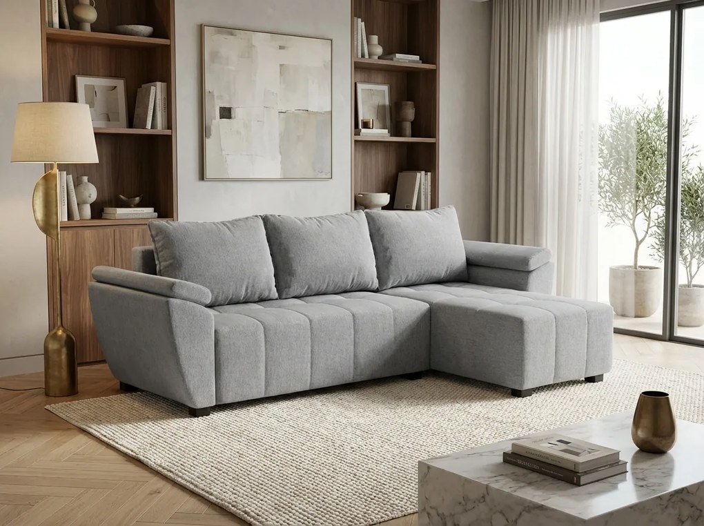 Rozkladacia obojstranná sedacia súprava do L LIVARO 251x140 cm, svetlosivá