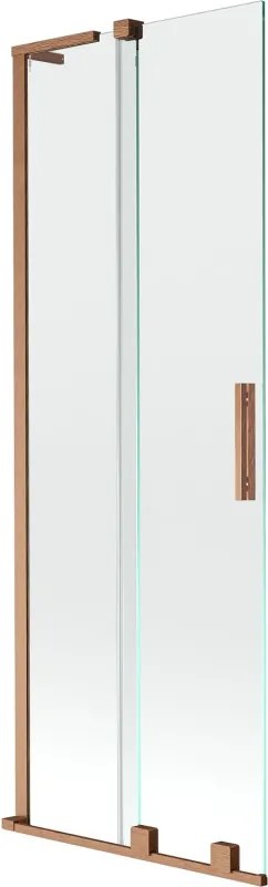 Mexen Velar L, 2-krídlová posuvná vaňová zástena 75 x 150 cm, 8mm číre sklo, medená matná, 896-075-003-01-65