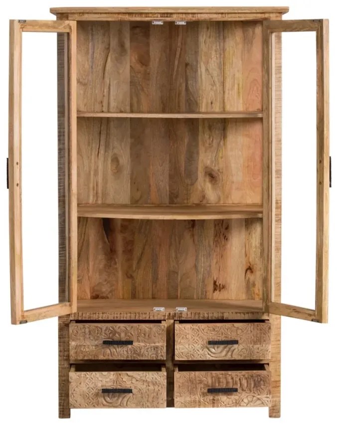 furniture-nabytek.cz - Masivní vitrína z mangového dřeva, lakovaná, hnědá – 100×42×180 cm