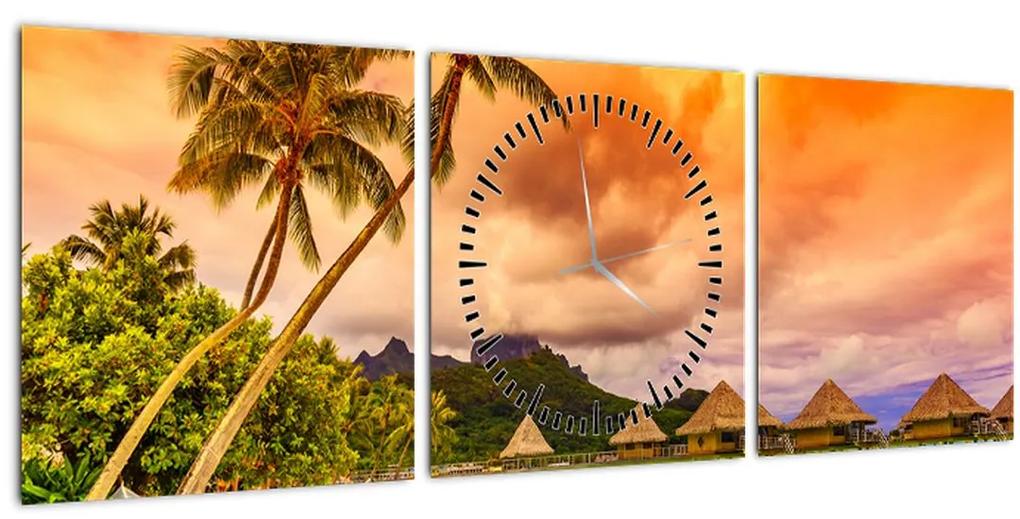 Obraz - Ostrov Bora Bora (s hodinami) (90x30 cm)