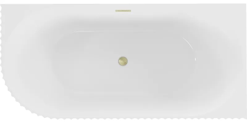 Mexen Gia, voľne stojaca rohová vaňa, drážkovaná, pravá, 150 x 75 cm, biela lesklá, zlatý matný prepad, 52701507500P-55