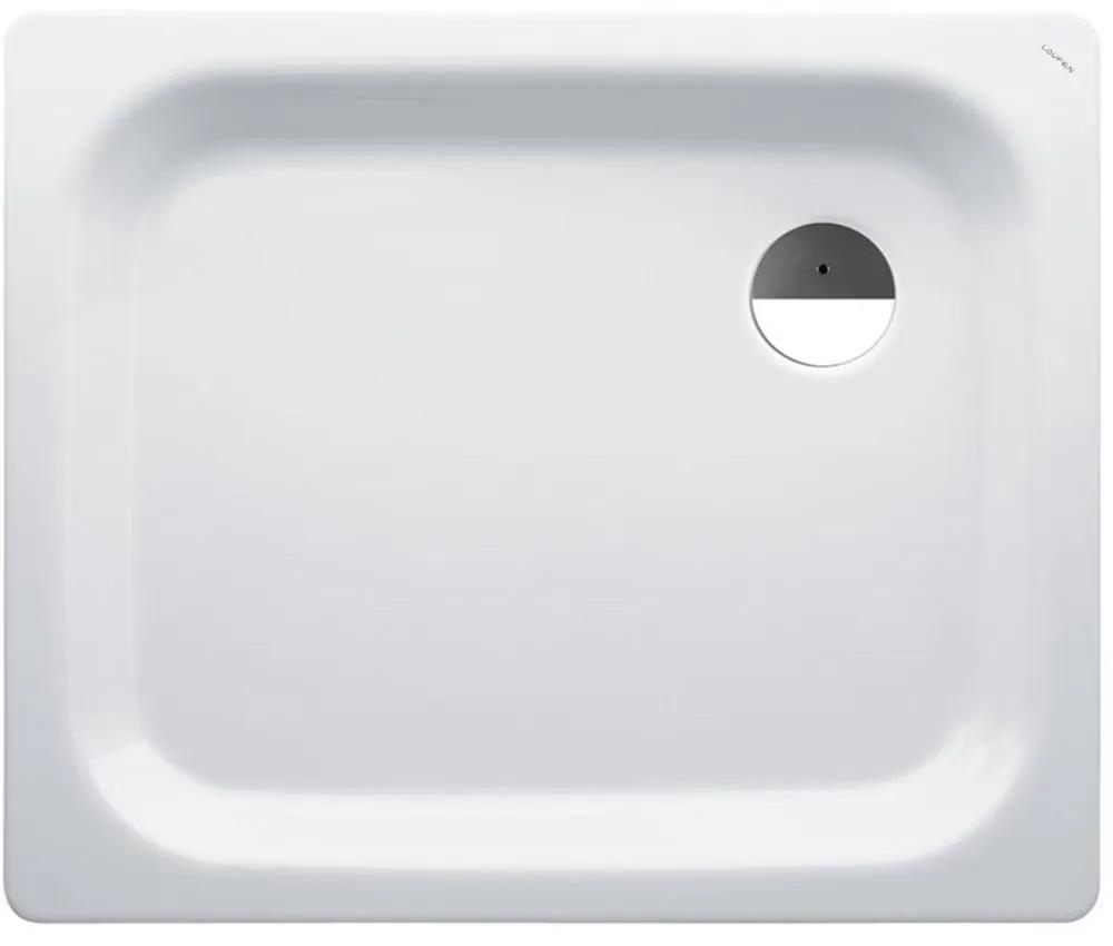 LAUFEN Platina obdĺžniková sprchová vanička zo smaltovanej ocele, odtok v rohu, 900 x 750 x 65 mm, biela, s protišmykom, H2150136000401