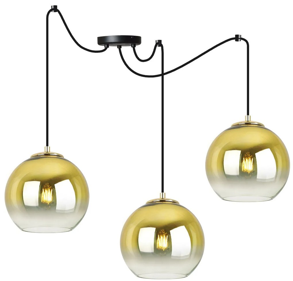 Závesné svietidlo Bergen Gold Spider, 3x zlaté/transparentné sklenené tienidlo (fi 20cm)