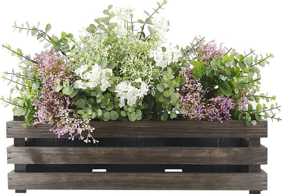 AMADEA Drevený obal s kvetináči - tmavý, 47x17x15cm Český výrobok