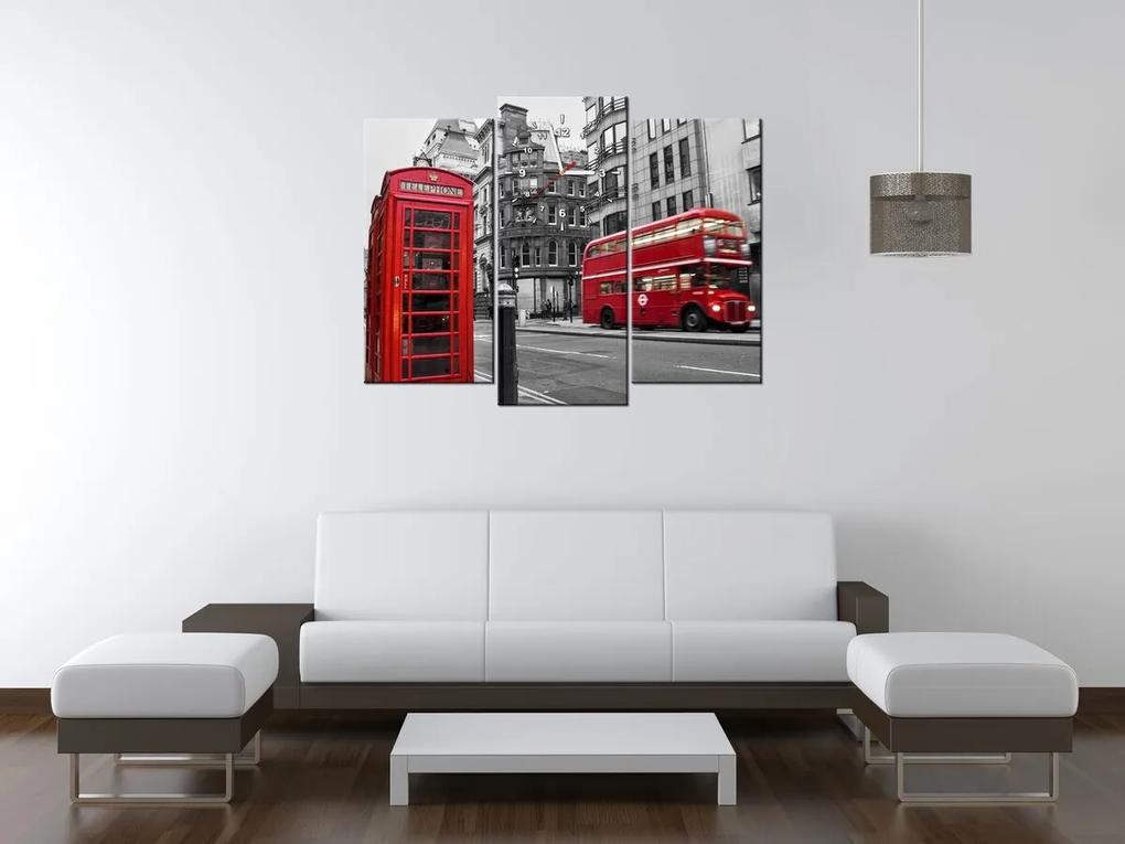Gario Obraz s hodinami Telefónna búdka v Londýne UK - 3 dielny Rozmery: 90 x 30 cm