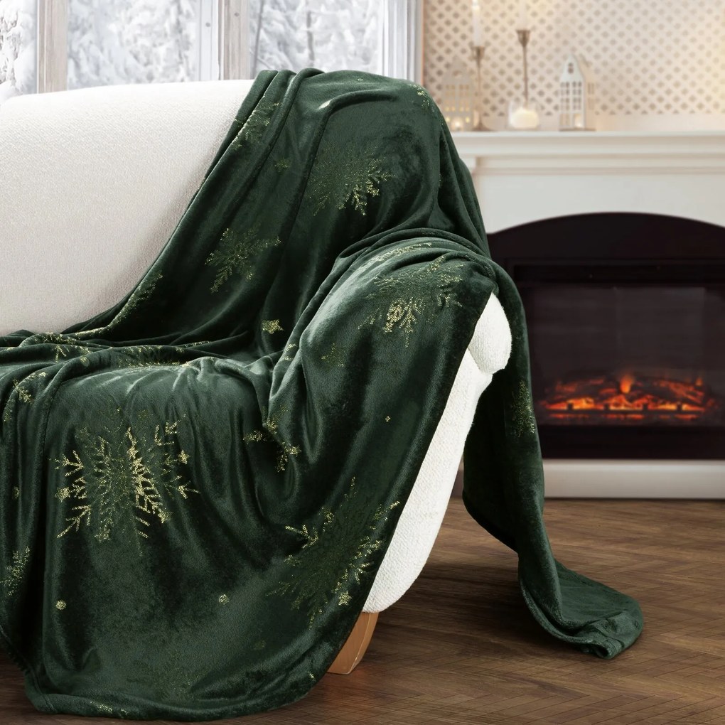 VIANOČNÁ FLANELOVÁ DEKA SNOW GOLD 150X200 CM VZOROVANÁ