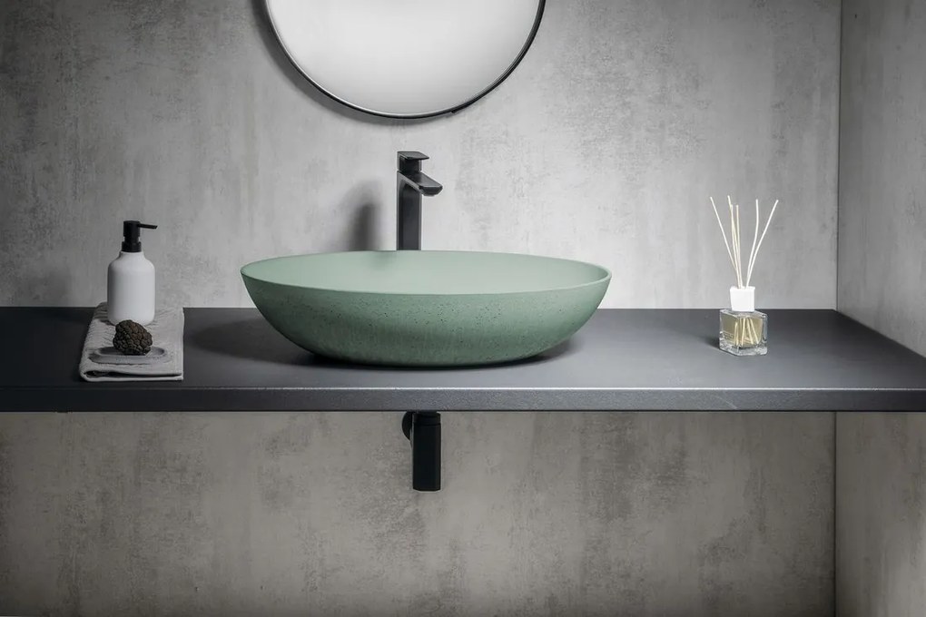 Sapho Sapho, FORMIGO betónové umývadlo na dosku, 60x40cm, zelená matná, FG223