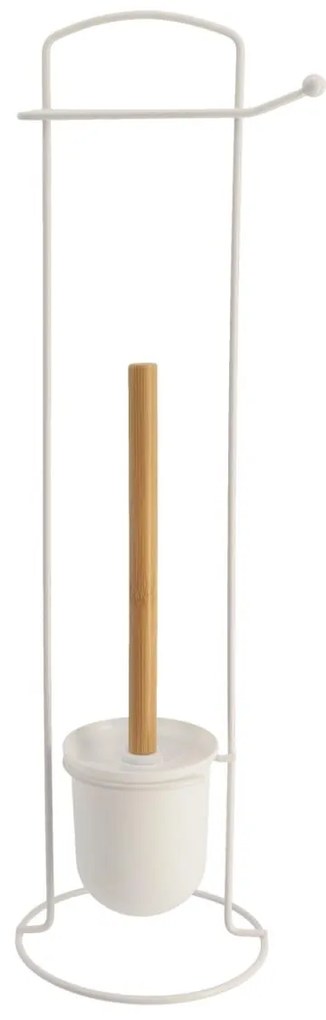 Stojan na toaletný papier a WC kefu White Bamboo, biela/s drevenými prvkami, O