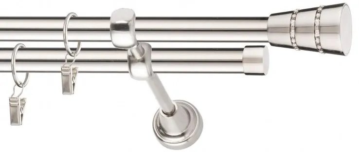 Dekorstudio Niklová dvojradová garniža BOGOTA 19mm Dĺžka: 120cm, Typ uchytenia: Držiak dvojitý modern, Typ príslušenstva: Krúžky tiché so štipcami