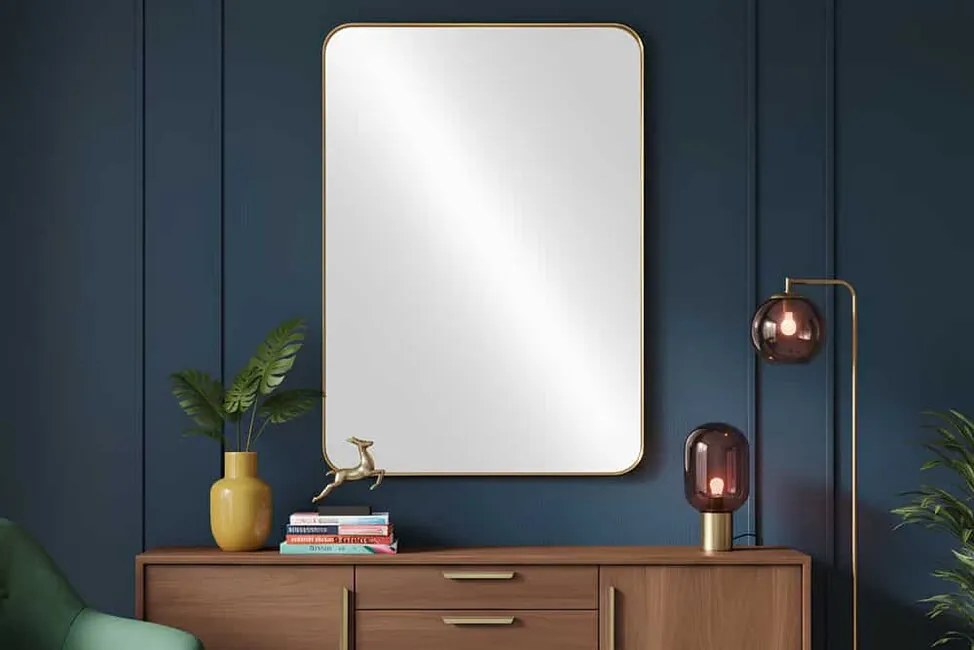 Nástenné zrkadlo Lineo Gold – Zlatý kovový rám (100 x 76 cm)