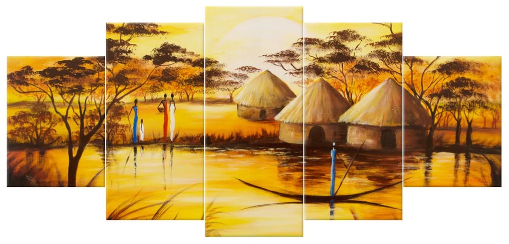 Gario Ručne maľovaný obraz Africká dedina - 5 dielny Rozmery: 150 x 105 cm