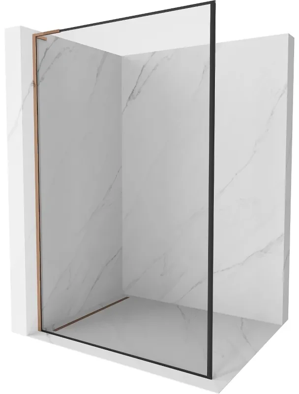 Mexen Kioto L, sprchová zástena Walk-In 70 x 200 cm, 8mm číre sklo čierny vzor, ružové zlato profil, 800-070-103-60-70
