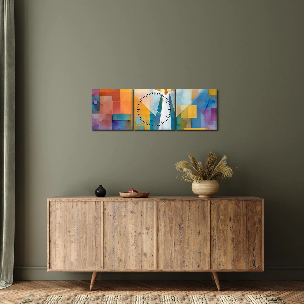 Obraz - Geometrický anjel (s hodinami) (90x30 cm)