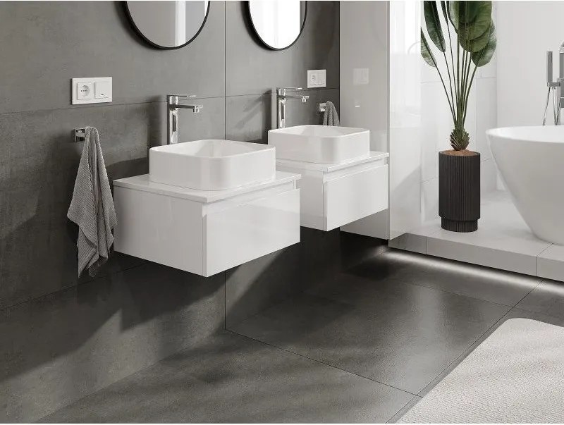 Mexen Orio, kúpeľňová skrinka 50 cm s hornou časťou, 1 zásuvka, biela lesklá, 91A10-05023-1-BFC00