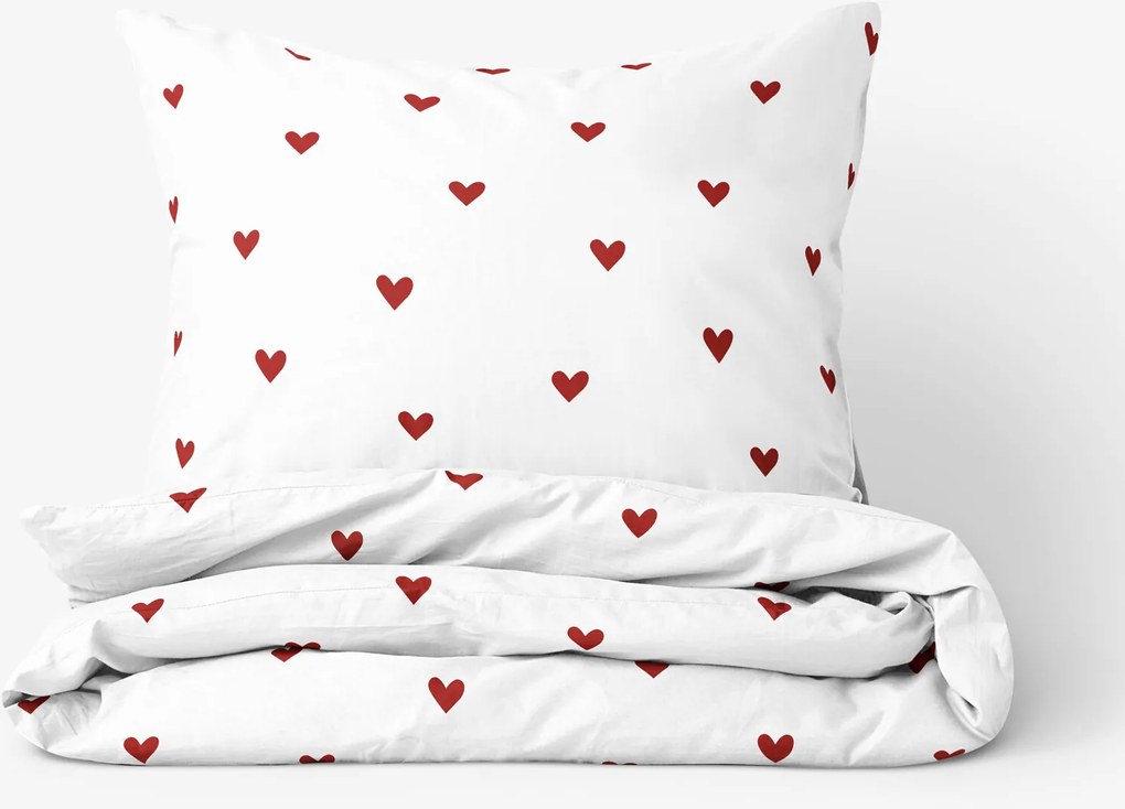 Goldea bavlnené posteľné obliečky - červené srdiečka na bielom 140 x 200 a 70 x 90 cm