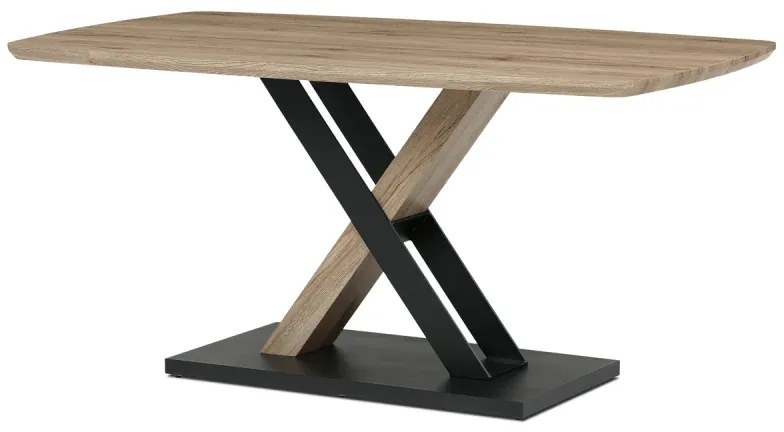 Stůl jídelní, 160x90x75 cm, MDF, kov, dub san remo, černá