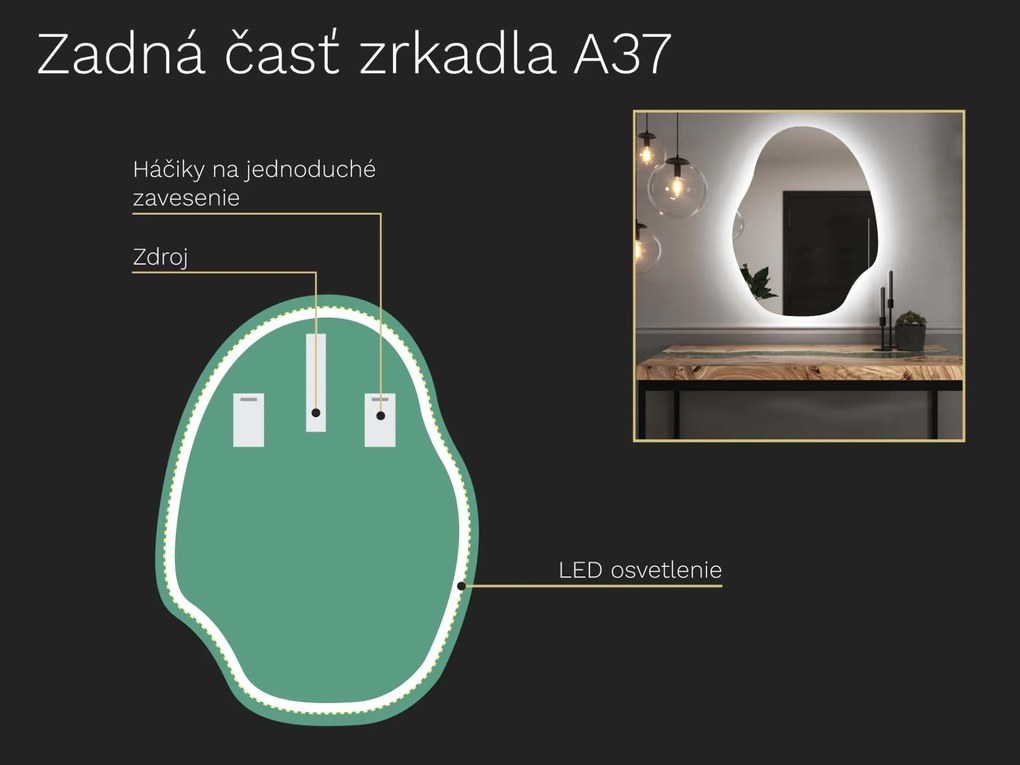 Organické LED zrkadlo s osvetlením A37 45×60