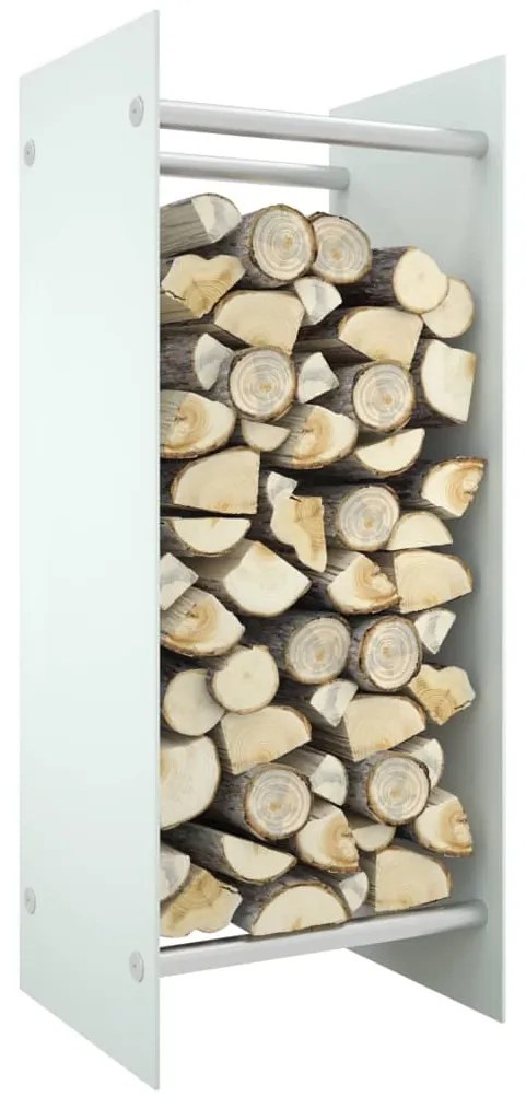 vidaXL Stojan na palivové drevo biely 40x35x100 cm tvrdené sklo