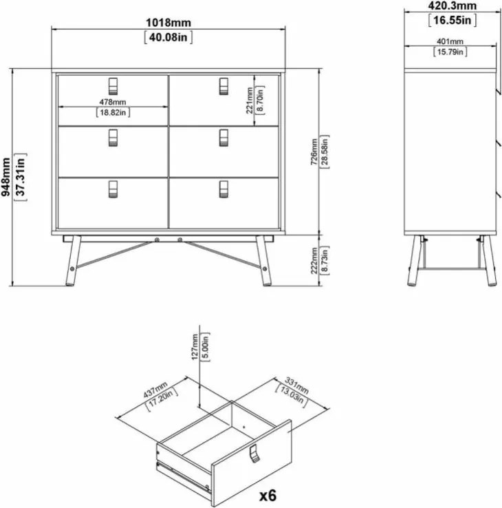 Komoda Rainy 102 cm so zásuvkami biela/čierna