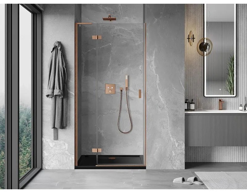 Mexen Mist-H L, 1-krídlové sprchové dvere ľavé 110 cm, číre sklo, medený matný profil, 8A5L-110-000-65-00-L