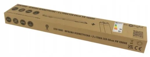 ECOLIGHT Hermetické svietidlo 60cm + 2x LED trubica studená biela - SET