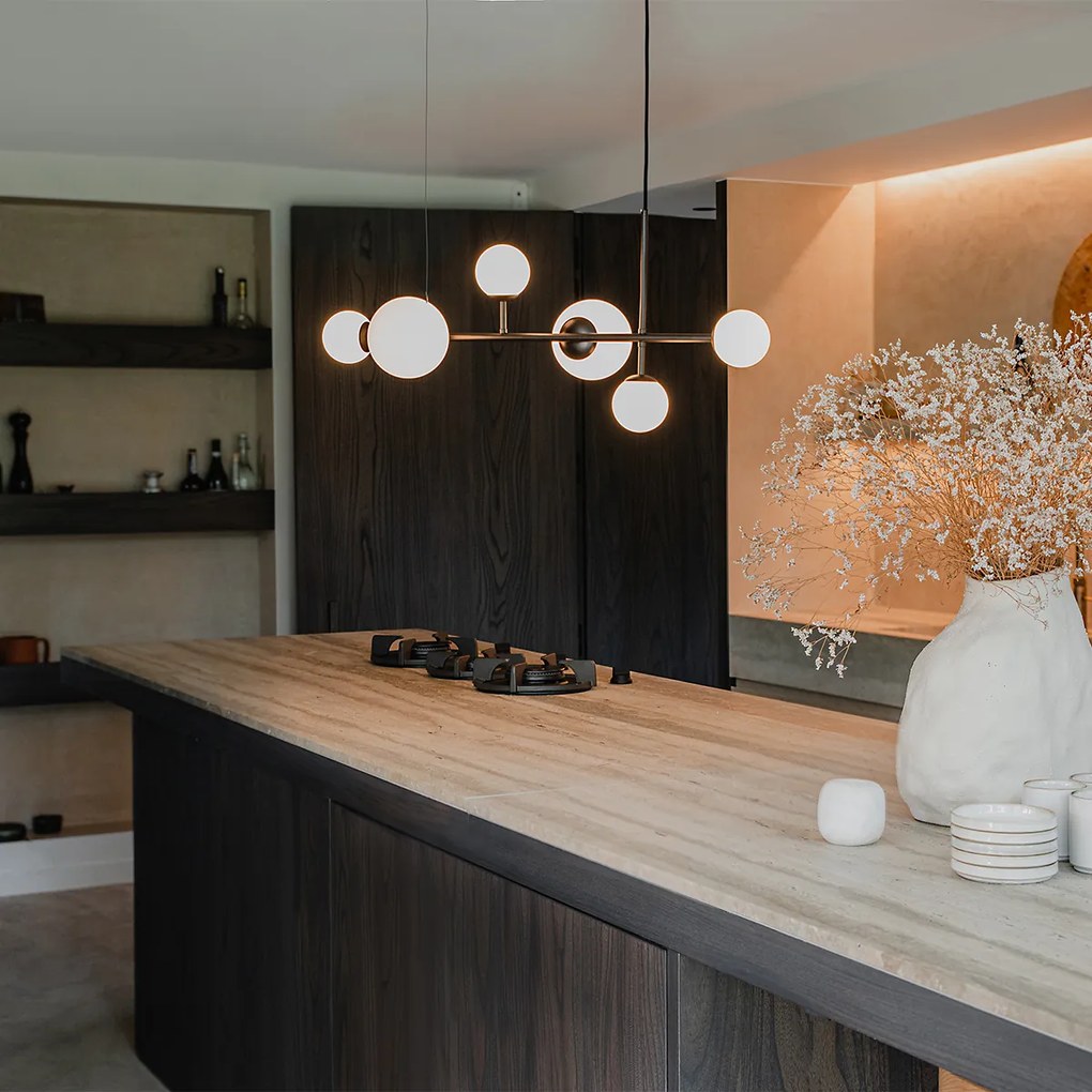 Moderné závesné svietidlo čierne s matným sklom 6-žiarovkové - Monaco