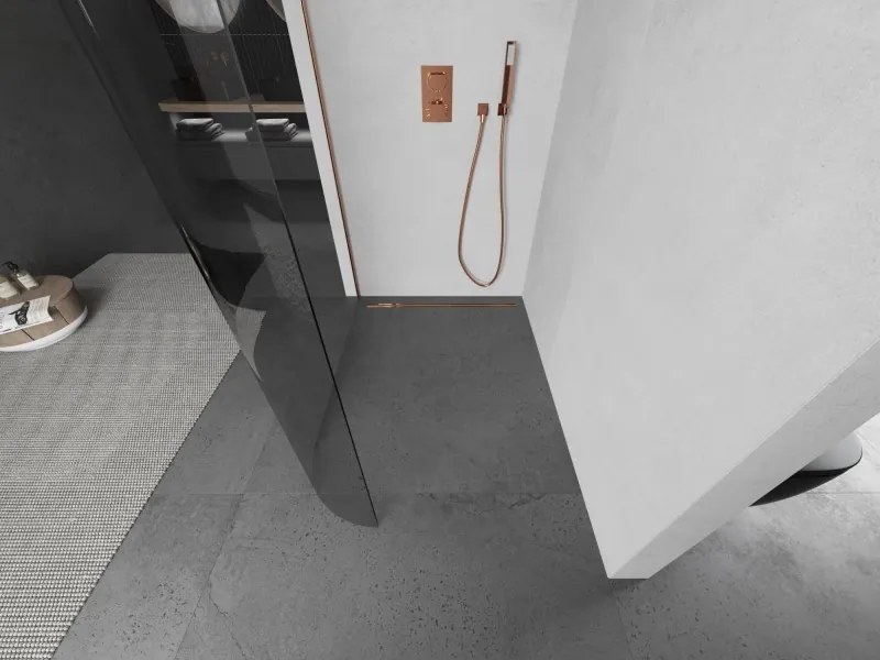 Mexen Kioto, sprchová zástena Walk-In 80 x 200 cm, 8mm číre sklo, medený matný profil, 800-080-101-65-06