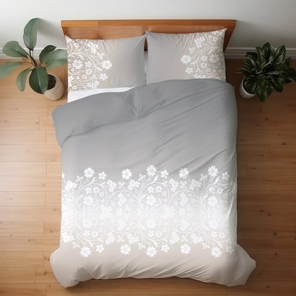 Bavlněné saténové povlečení Piano 003 140x200 cm + 70x90 cm šedo-béžové