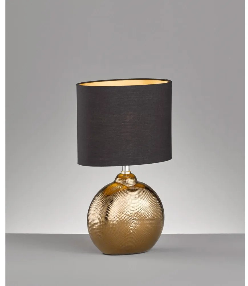Keramická stolová lampa s textilným tienidlom v čierno-bronzovej farbe (výška 39 cm) Foro – Fischer & Honsel