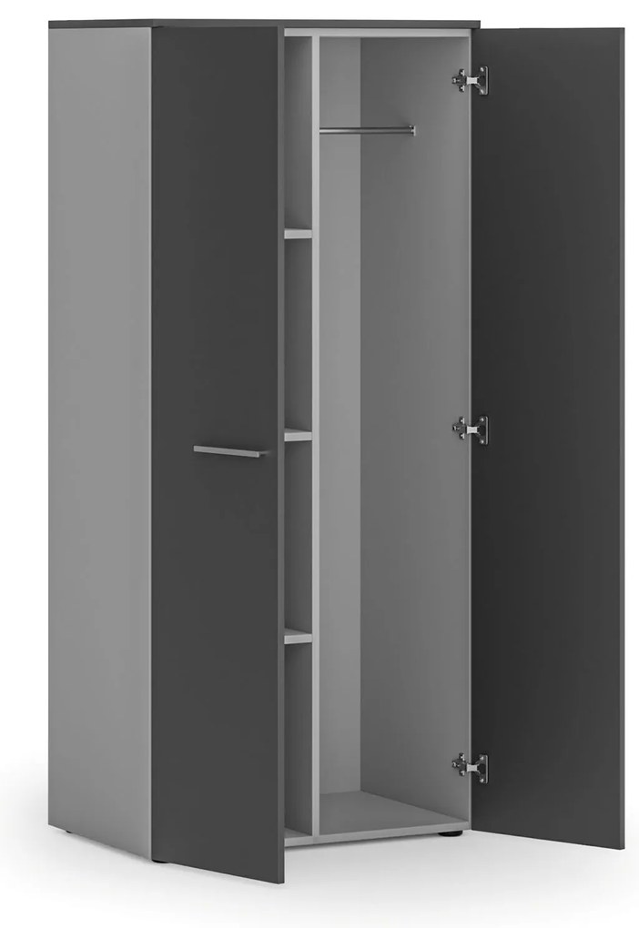 Kancelárska šatníková skriňa PRIMO GRAY, 3 police, šatníková tyč, 800 x 500 x 1781 mm, sivá/grafit