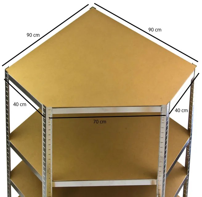 DEMA Bezskrutkový rohový regál 5P 175 kg 180x90x90 cm