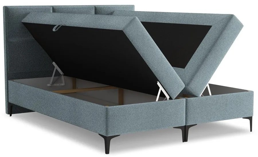 Svetlomodrá boxspring posteľ s úložným priestorom 140x200 cm Pakalana – Makamii