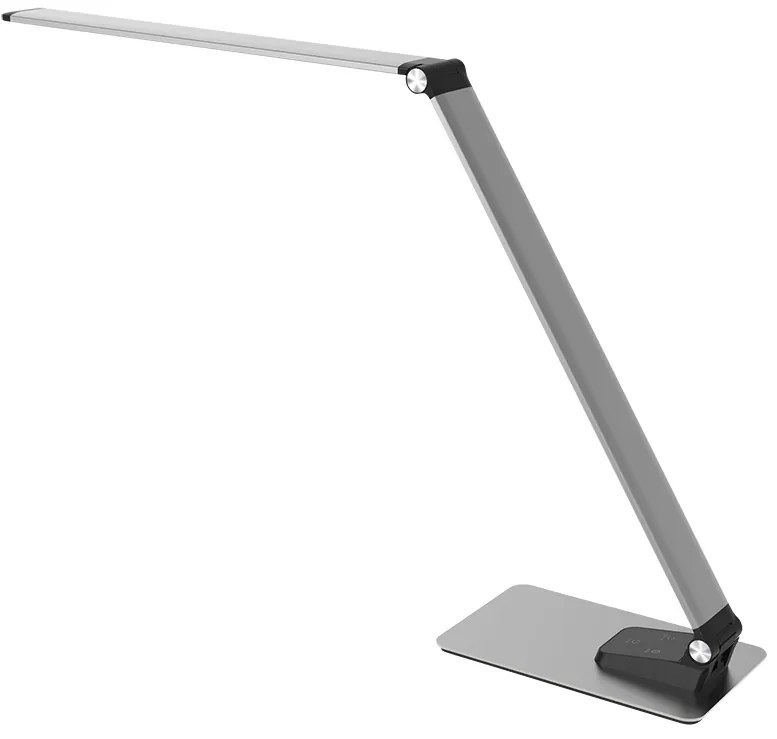 Solight LED stmievateľná stolná lampa, 11 W, teplá studená biela, USB port, strieborná