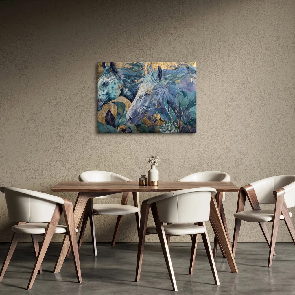Obraz - Kone so zlatým pozadím (70x50 cm)