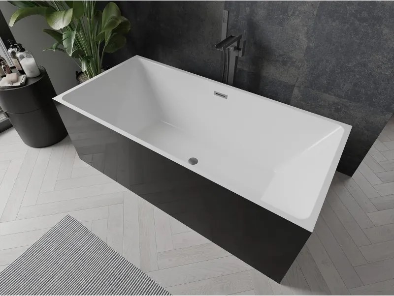 Mexen Nita, voľne stojaca vaňa 170 x 80 cm, biela-čierna, brúsený grafit prepad, 52091708075-95